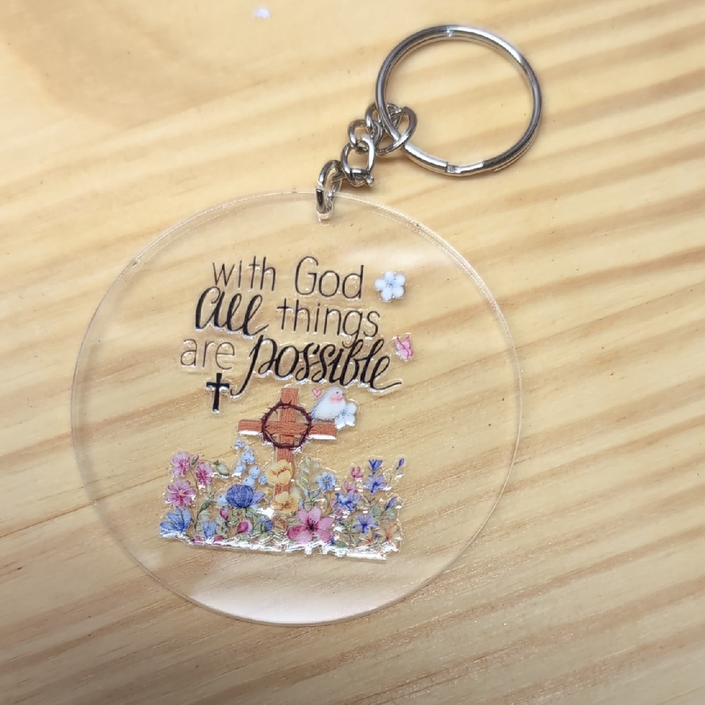 Hand Crafted Inspirational Keychain with Floral Design